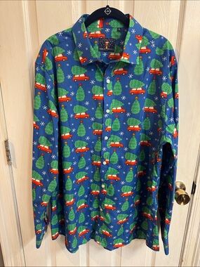 Simon Banks Shirt with Green Tree and Red Car Pattern